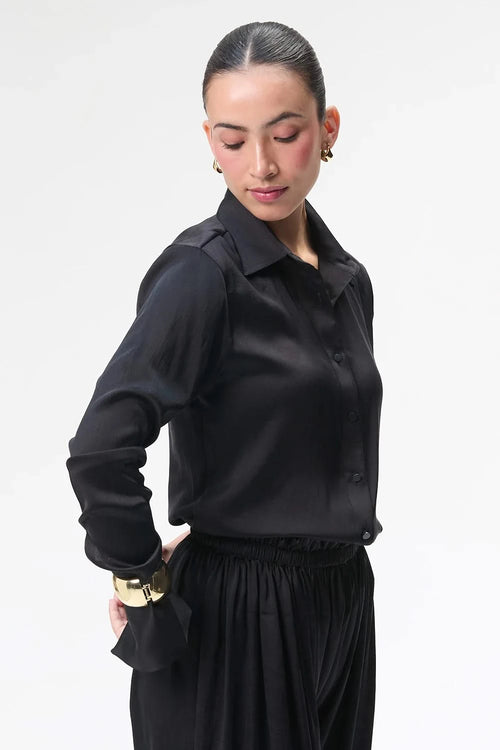 Black Silk Shirt with Balloon Pants