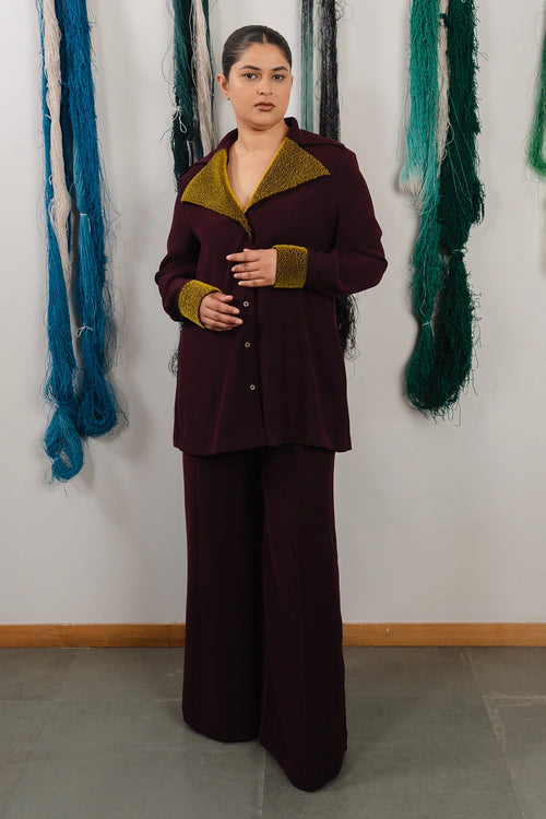 Maroon Lapel Jacket And Trousers Set