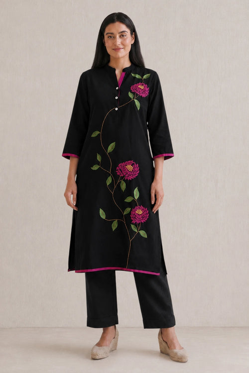 Black Chrysanthemum Tunic Set