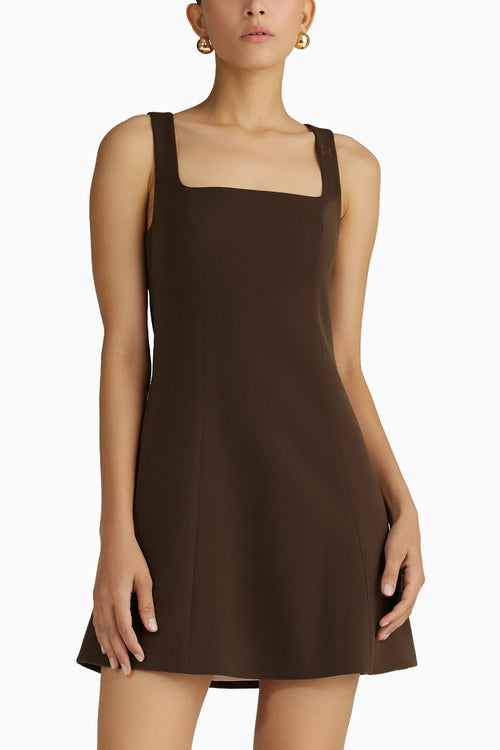 Chocolate Brown Stretch Suiting Mini Dress