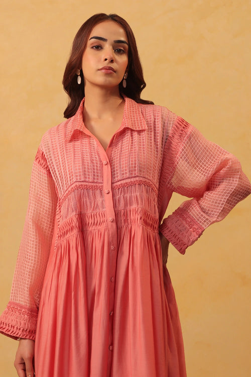 Vaayu Pink Pintuck Collar Kurta Set