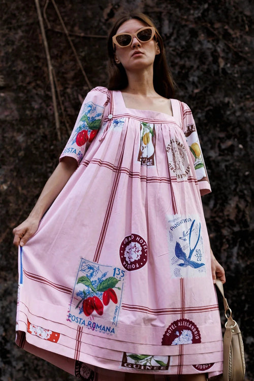 Pink Checkered Stamp Dress