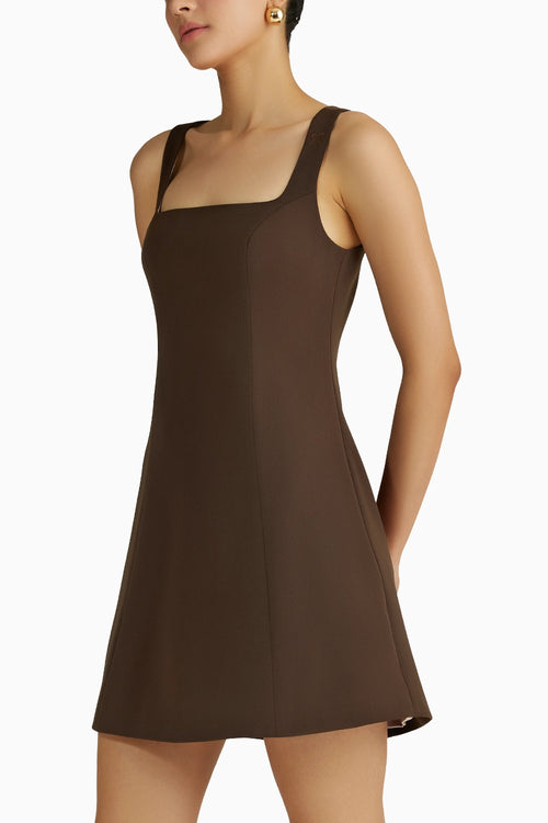 Chocolate Brown Stretch Suiting Mini Dress