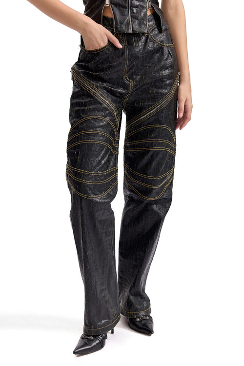 Cracked Leather Biker Pants