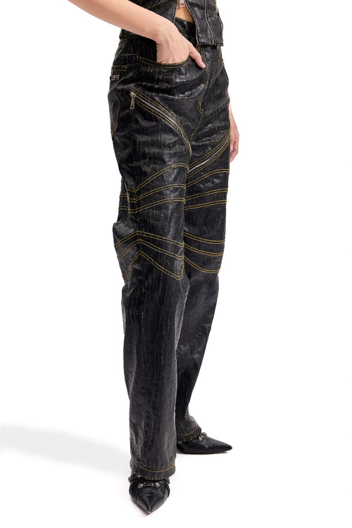 Cracked Leather Biker Pants