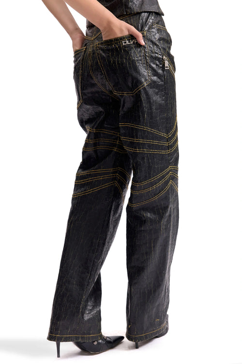Cracked Leather Biker Pants