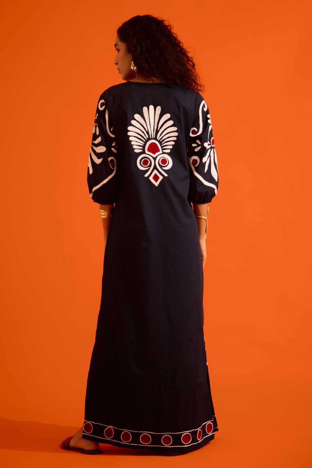 Black Botanical Maxi Thread Embroidered Dress