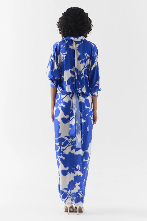 Blue Ink Draped Shirt Dress