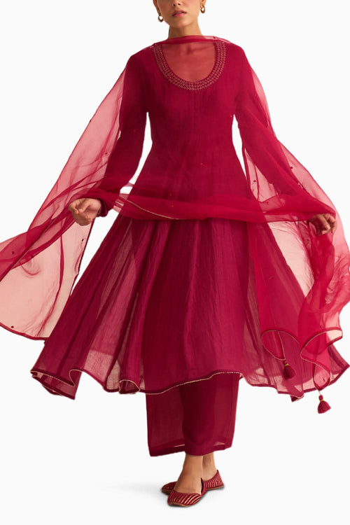 Vara Deep Red Ghoomar Anarkali Set