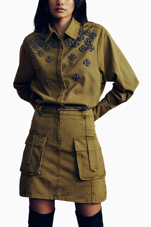Washed Twill Cargo Skirt