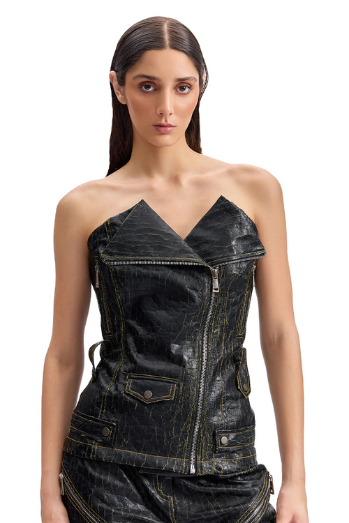 Cracked Leather Biker Corset