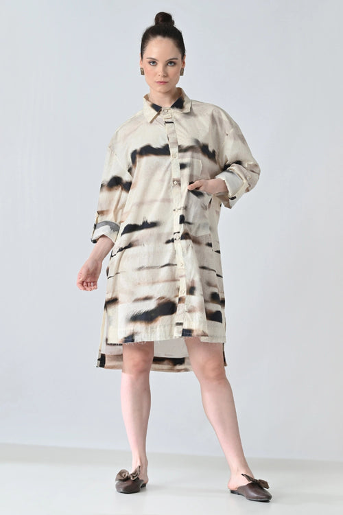 Ivory Mist Printed Shirt Dress
