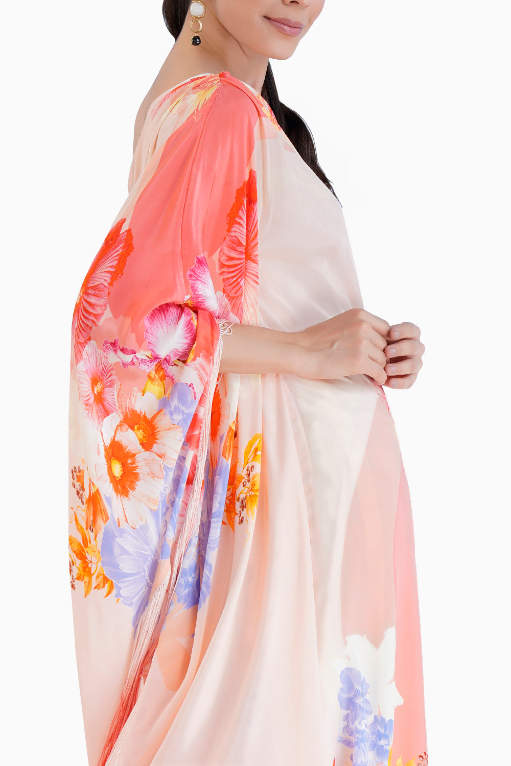 Peach Damsel One Shoulder Long Kaftan