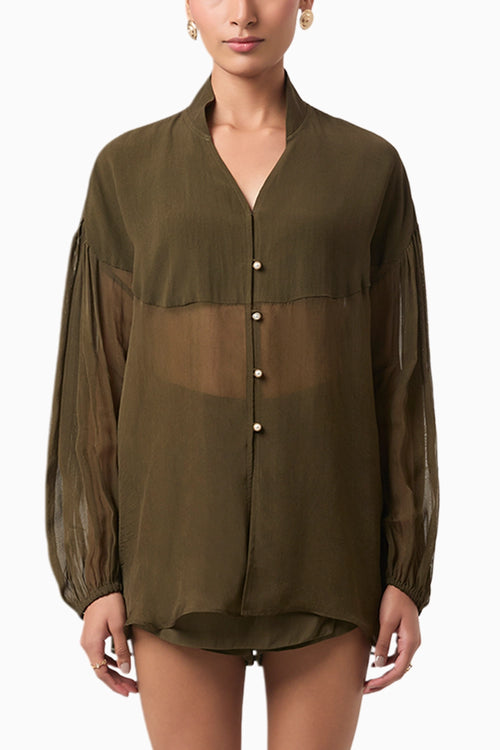 Olive Semi Sheer Organza Shirt