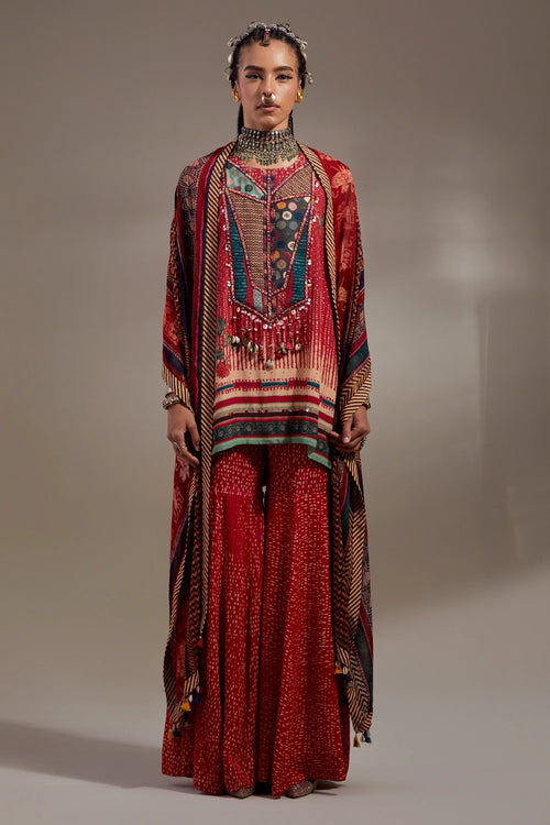 Sindoor Anka Printed Mitra Short Kurta Festive Set