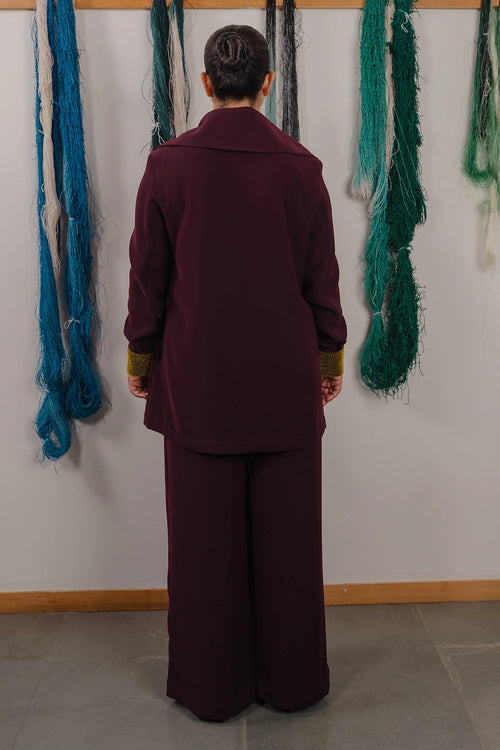 Maroon Lapel Jacket And Trousers Set