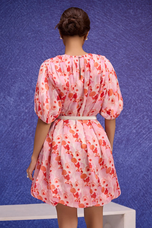 Red Aquarelle Print Bubble Dress