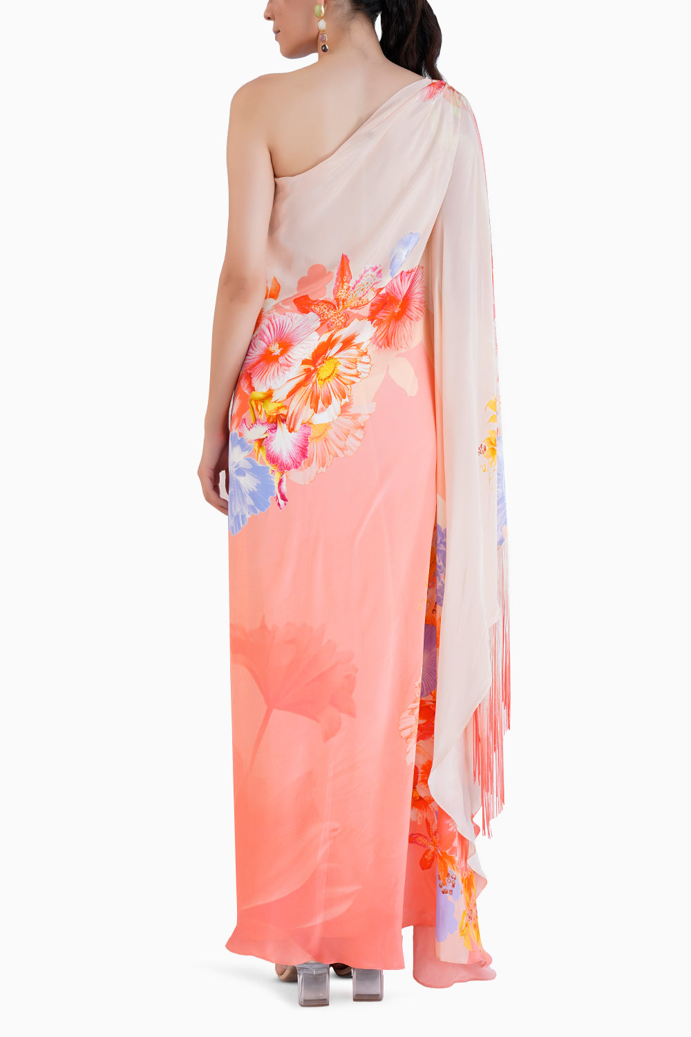 Peach Damsel One Shoulder Long Kaftan