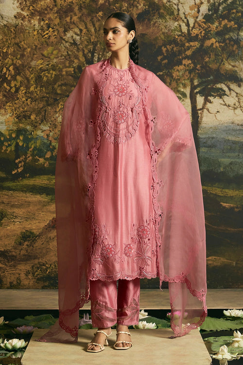 Pink Cutwork And Beadwork Kurta Set