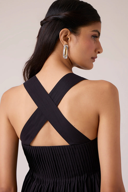 Erato Black Pleated Dress