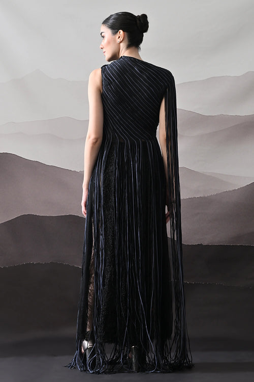Black Gown With Flowing Linear Texture