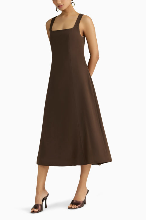 Chocolate Brown Stretch Suiting Midi Dress