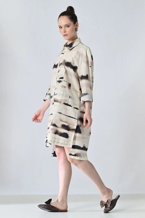 Ivory Mist Printed Shirt Dress