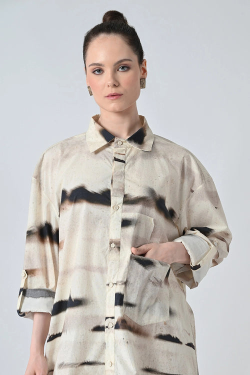 Ivory Mist Printed Shirt Dress