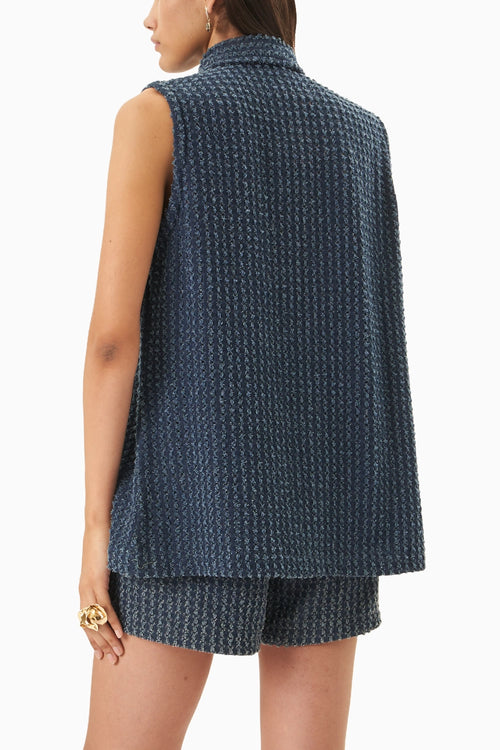Dark Denim Lazercut Embellished Vest with Shorts
