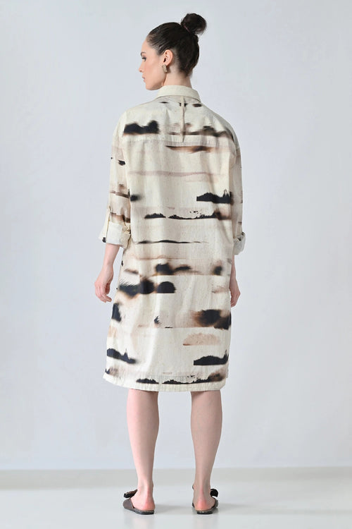 Ivory Mist Printed Shirt Dress