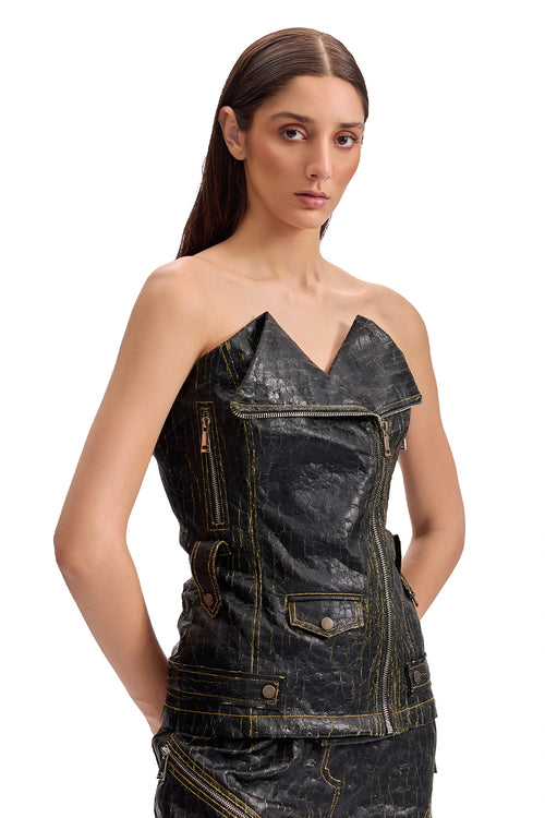 Cracked Leather Biker Corset