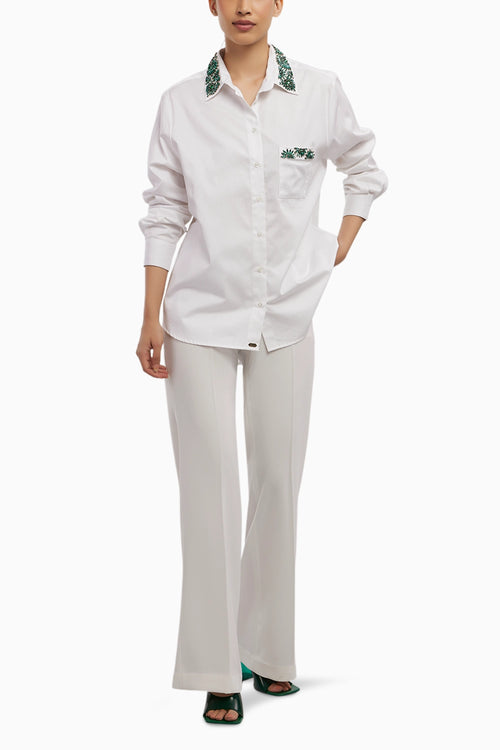 Emerald Floral White Shirt