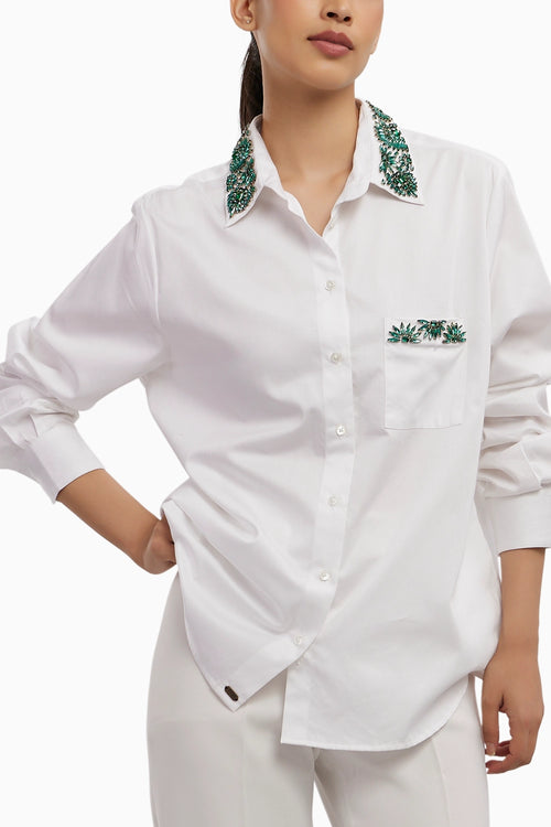 Emerald Floral White Shirt