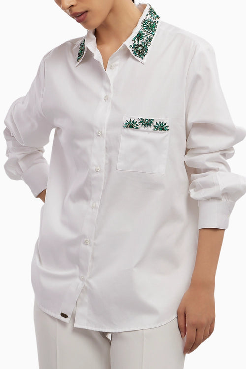 Emerald Floral White Shirt