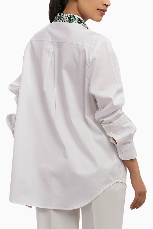 Emerald Floral White Shirt