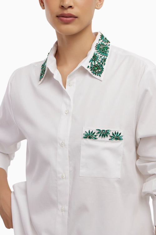 Emerald Floral White Shirt