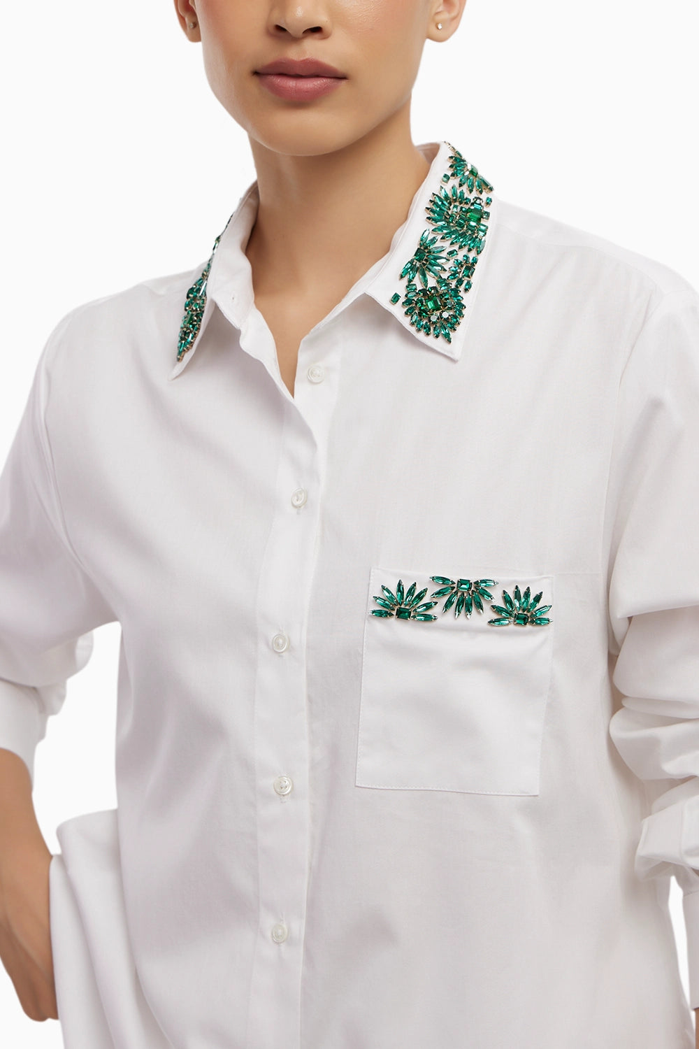 Emerald Floral White Shirt