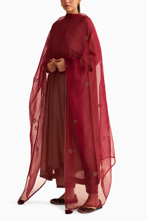 Parisa Deep Red Organza Dupatta