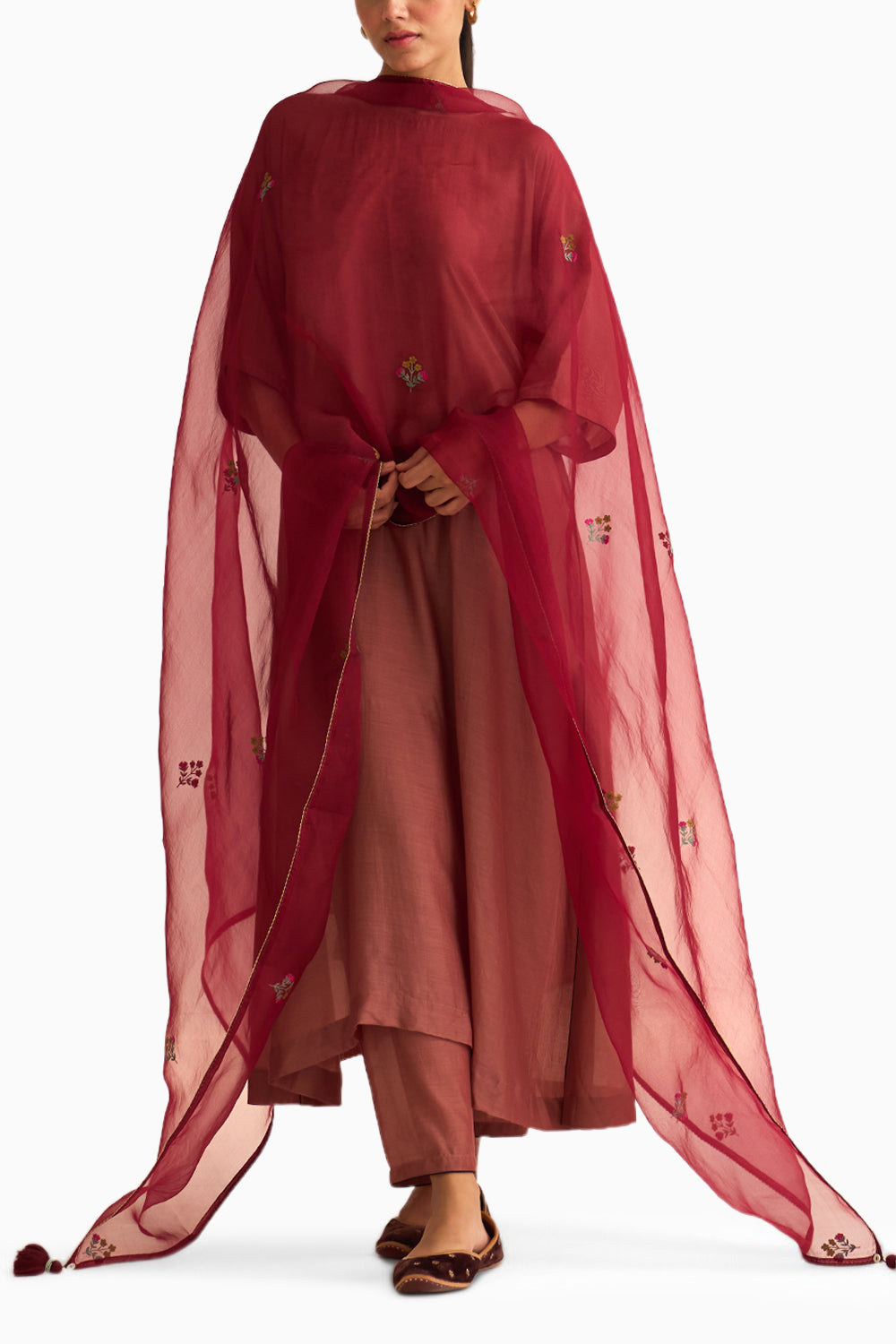 Parisa Deep Red Organza Dupatta