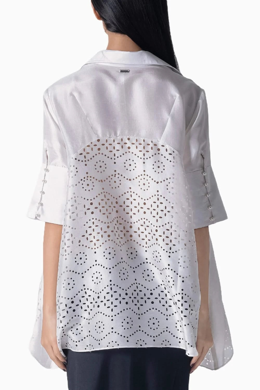 White Cutwork Godet Shirt