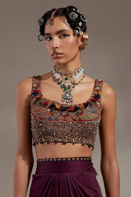 Jamuni Anka Blouse And Drapped Skirt With Veni Dupatta Jacket Set