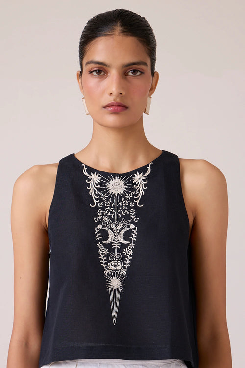 Evora Black Embroidered Top