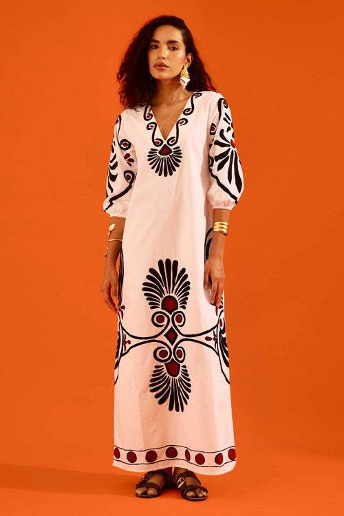 Ivory Botanical Maxi Thread Embroidered Dress