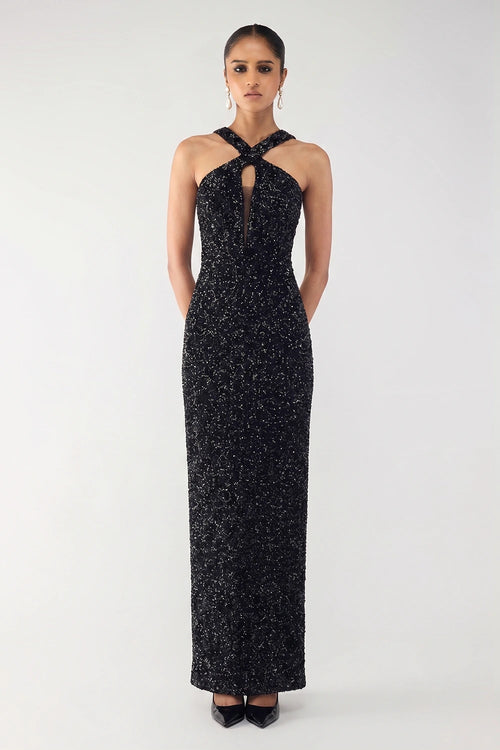 Black Crystal Halter Gown