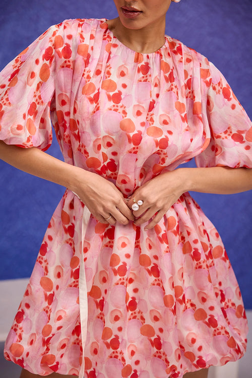 Red Aquarelle Print Bubble Dress