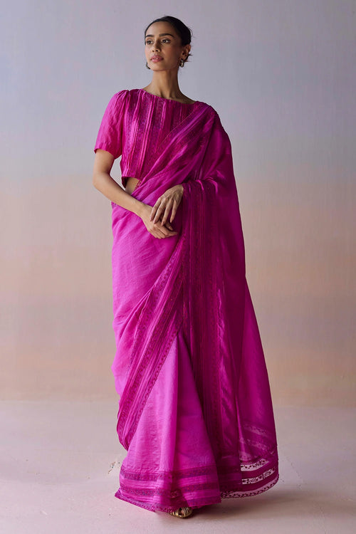Whispering Ivy Embroidered Pink Saree