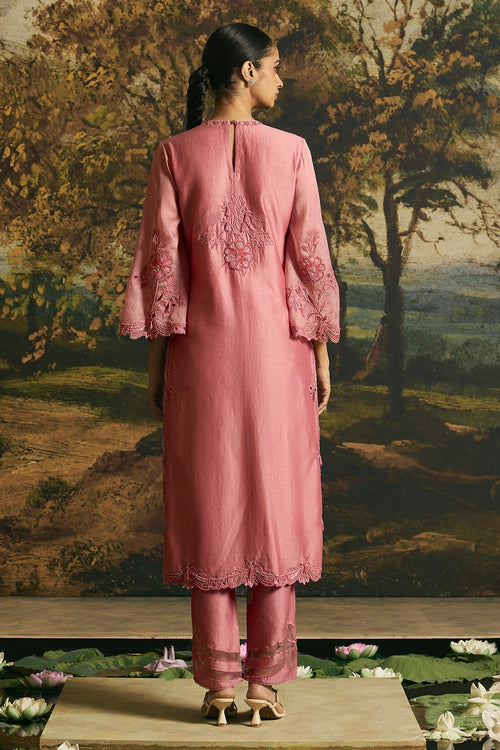 Pink Cutwork And Beadwork Kurta With Narrow Pants
