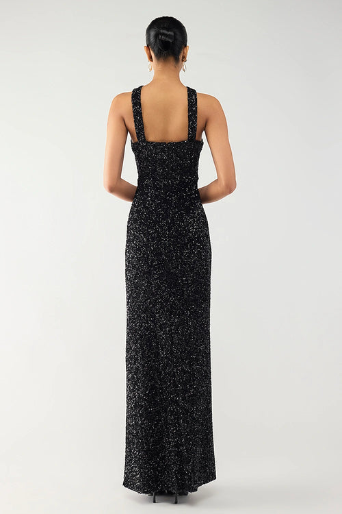 Black Crystal Halter Gown