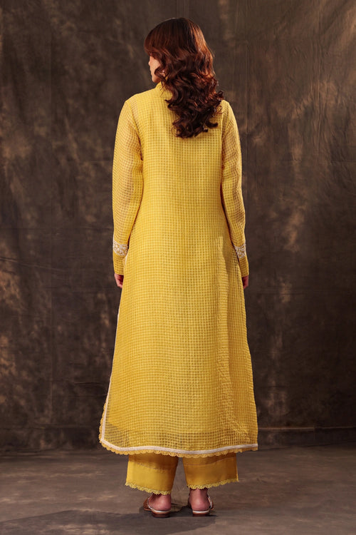Vaayu Yellow Collar Kurta Set