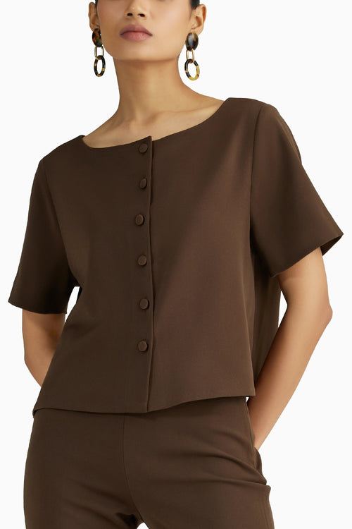 Chocolate Brown Stretch Suiting Jacket Top